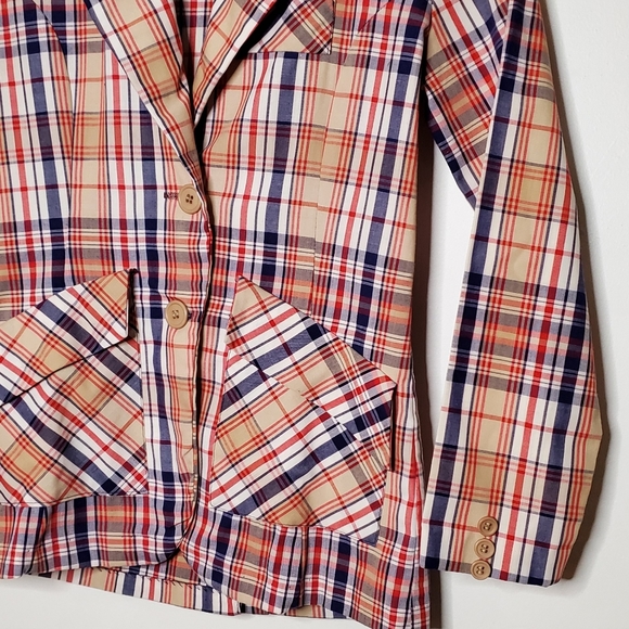 Tan, Red, White and Blue Plaid Punky Vintage Blazer - Picture 2 of 14